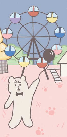 [2436x1125]卡通 小熊 游乐园 摩天轮 苹果手机动漫壁纸图片