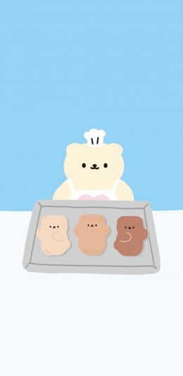 [2436x1125]卡通 小熊 烤饼干 可爱 苹果手机动漫壁纸图片