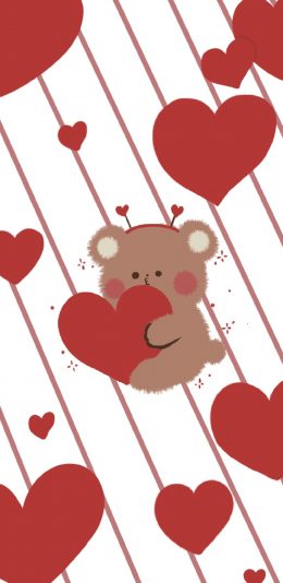 [2436x1125]卡通 小熊 爱心 平铺 苹果手机动漫壁纸图片