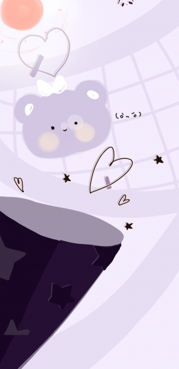 [2436x1125]卡通 小熊 爱心 紫色 可爱 苹果手机动漫壁纸图片
