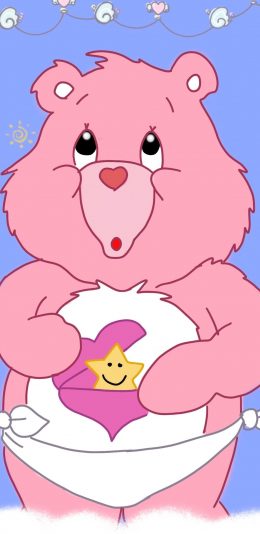 [2436x1125]卡通 小熊 爱心熊 彩虹熊 粉色 苹果手机动漫壁纸图片