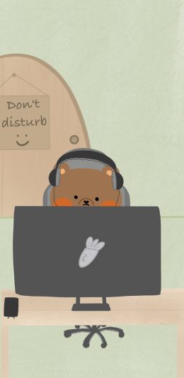 [2436x1125]卡通 小熊 玩电脑 可爱（取自微博：胡萝北儿） 苹果手机动漫壁纸图片