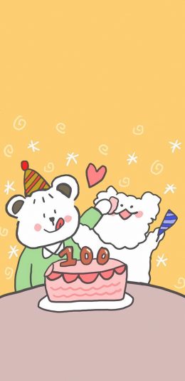 [2436x1125]卡通 小熊 生日 100 庆祝 苹果手机动漫壁纸图片