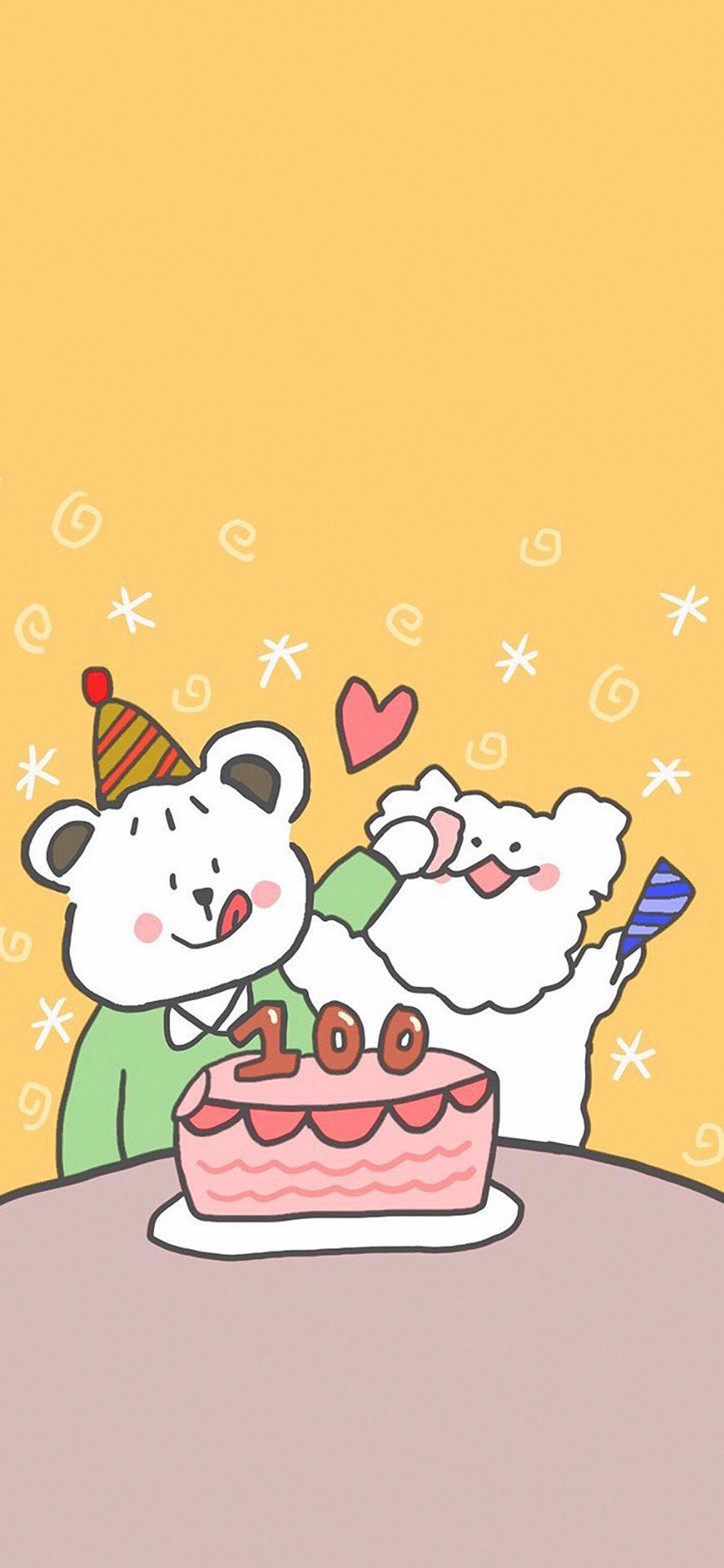 [2436×1125]卡通 小熊 生日 100 庆祝 苹果手机动漫壁纸图片
