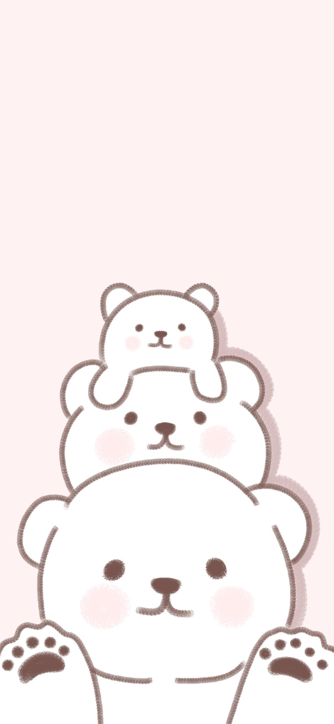 [2436×1125]卡通 小熊 白色 大小渐变 可爱 苹果手机动漫壁纸图片