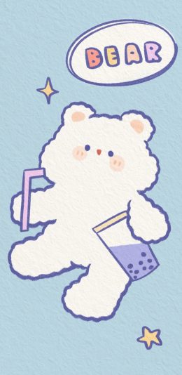 [2436x1125]卡通 小熊 白色bear 奶茶（取自微博：是谁偷吃了奶酪） 苹果手机动漫壁纸图片