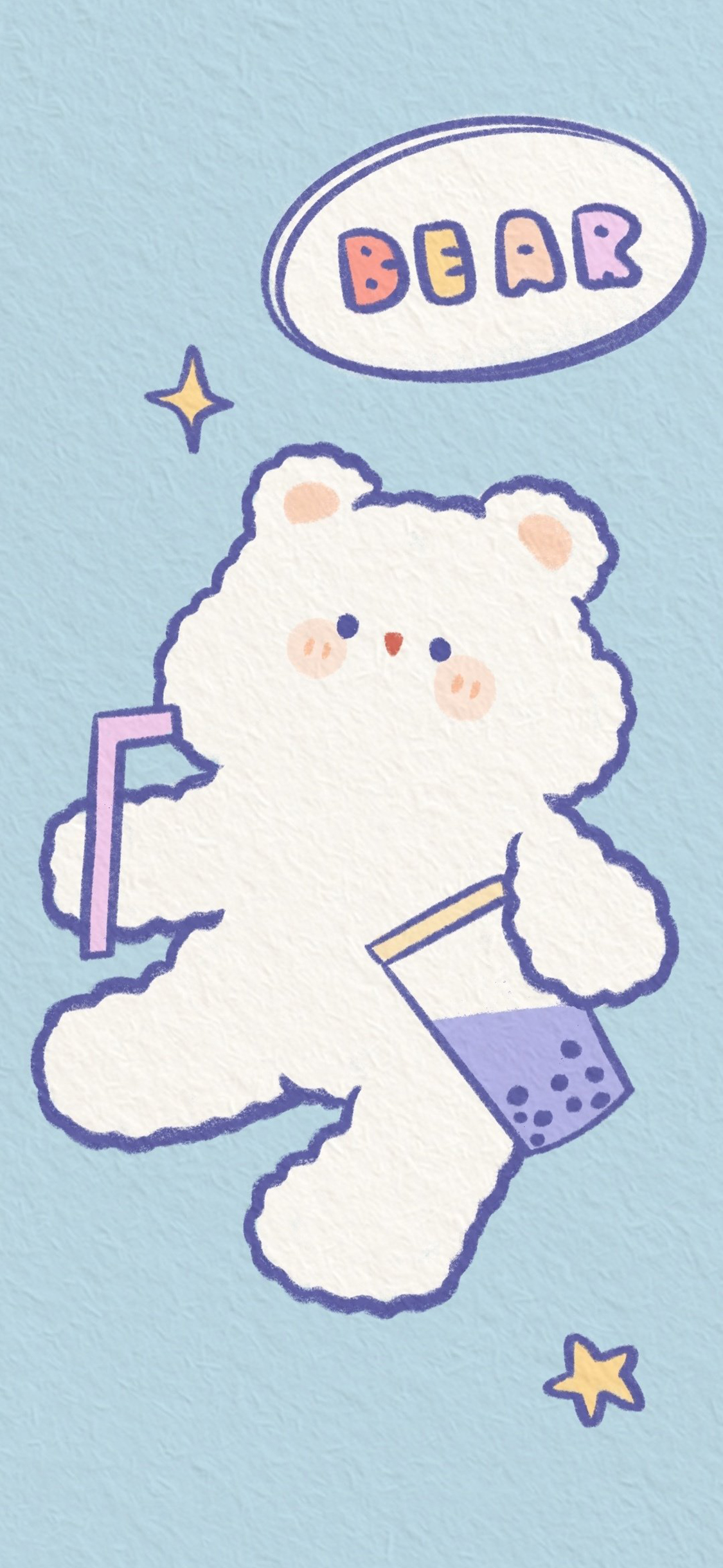 [2436×1125]卡通 小熊 白色bear 奶茶（取自微博：是谁偷吃了奶酪） 苹果手机动漫壁纸图片