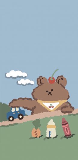 [2436x1125]卡通 小熊 简笔 趣味 苹果手机动漫壁纸图片