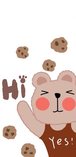 [2436x1125]卡通 小熊 简约 曲奇 yes hi 苹果手机动漫壁纸图片