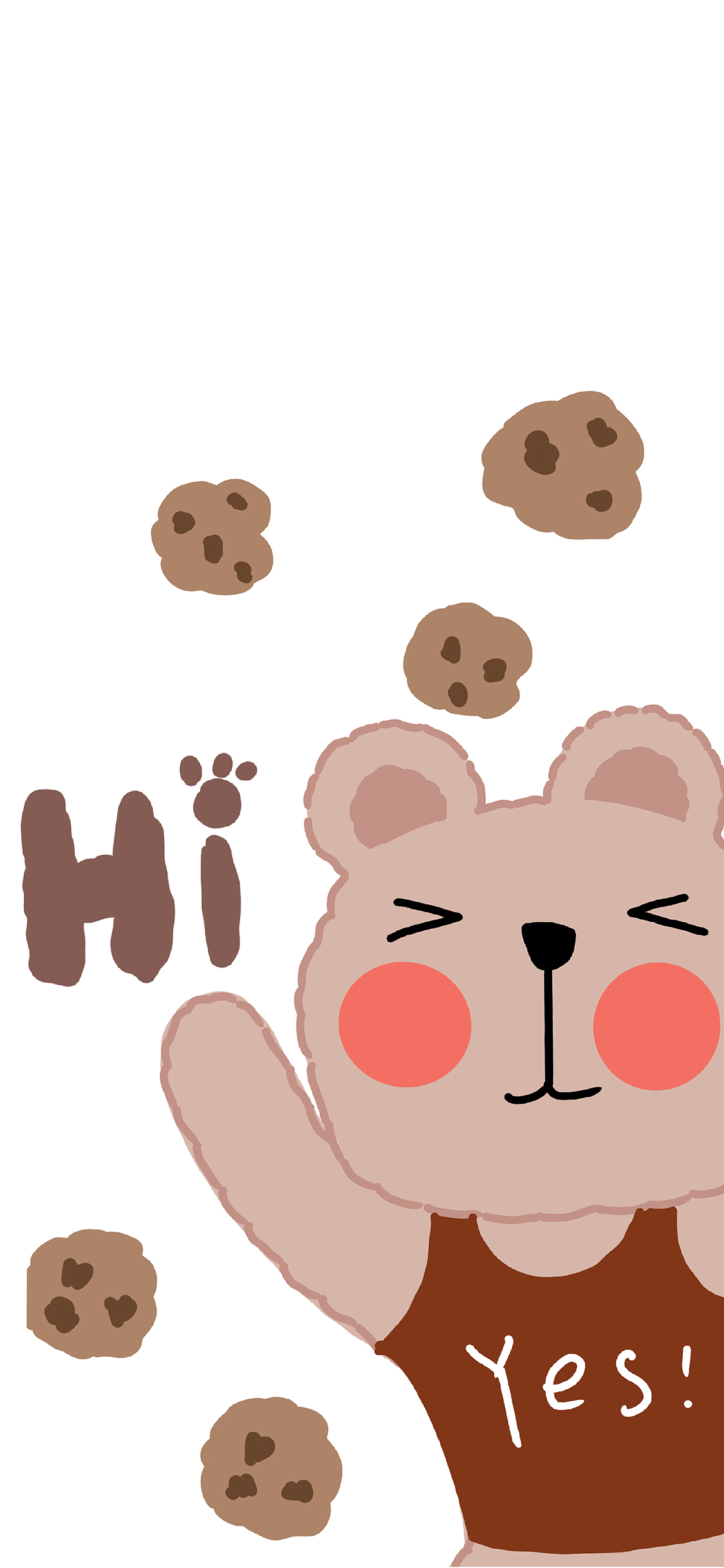 [2436×1125]卡通 小熊 简约 曲奇 yes hi 苹果手机动漫壁纸图片