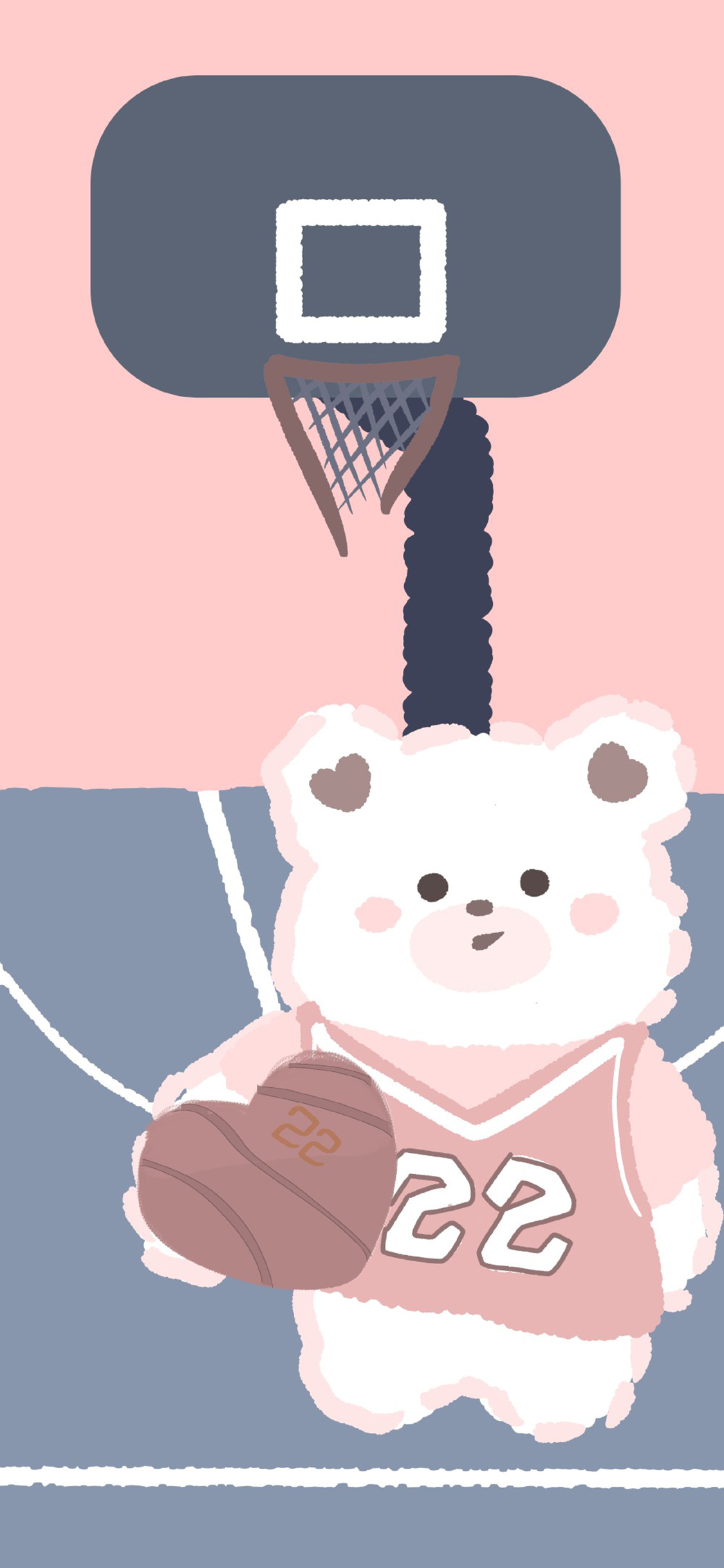 [2436×1125]卡通 小熊 篮球 22（取自微博：周游水星） 苹果手机动漫壁纸图片