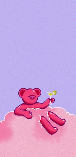 [2436x1125]卡通 小熊 粉色系 柠檬 苹果手机动漫壁纸图片