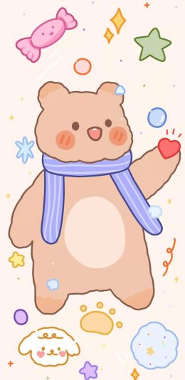 [2436x1125]卡通 小熊 糖果 可爱 苹果手机动漫壁纸图片