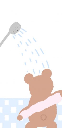 [2436x1125]卡通 小熊 背影 洗澡 苹果手机动漫壁纸图片