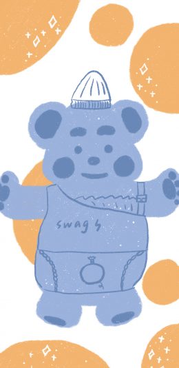 [2436x1125]卡通 小熊 蓝色 可爱 苹果手机动漫壁纸图片