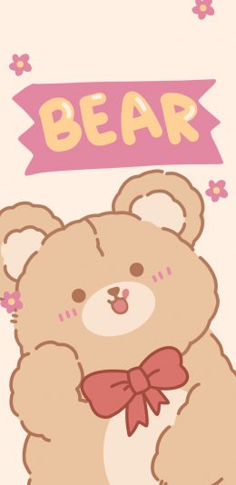 [2436x1125]卡通 小熊 蝴蝶结 bear 苹果手机动漫壁纸图片