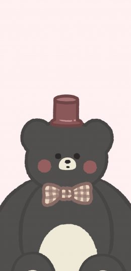 [2436x1125]卡通 小熊 蝴蝶结 可爱（取自微博：奶鹿-JUNE） 苹果手机动漫壁纸图片