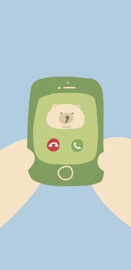 [2436x1125]卡通 小熊 语音通话 （取自微博：小柴不吃西红柿） 苹果手机动漫壁纸图片