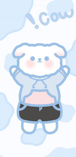 [2436x1125]卡通 小熊 跳跃 蓝色 苹果手机动漫壁纸图片