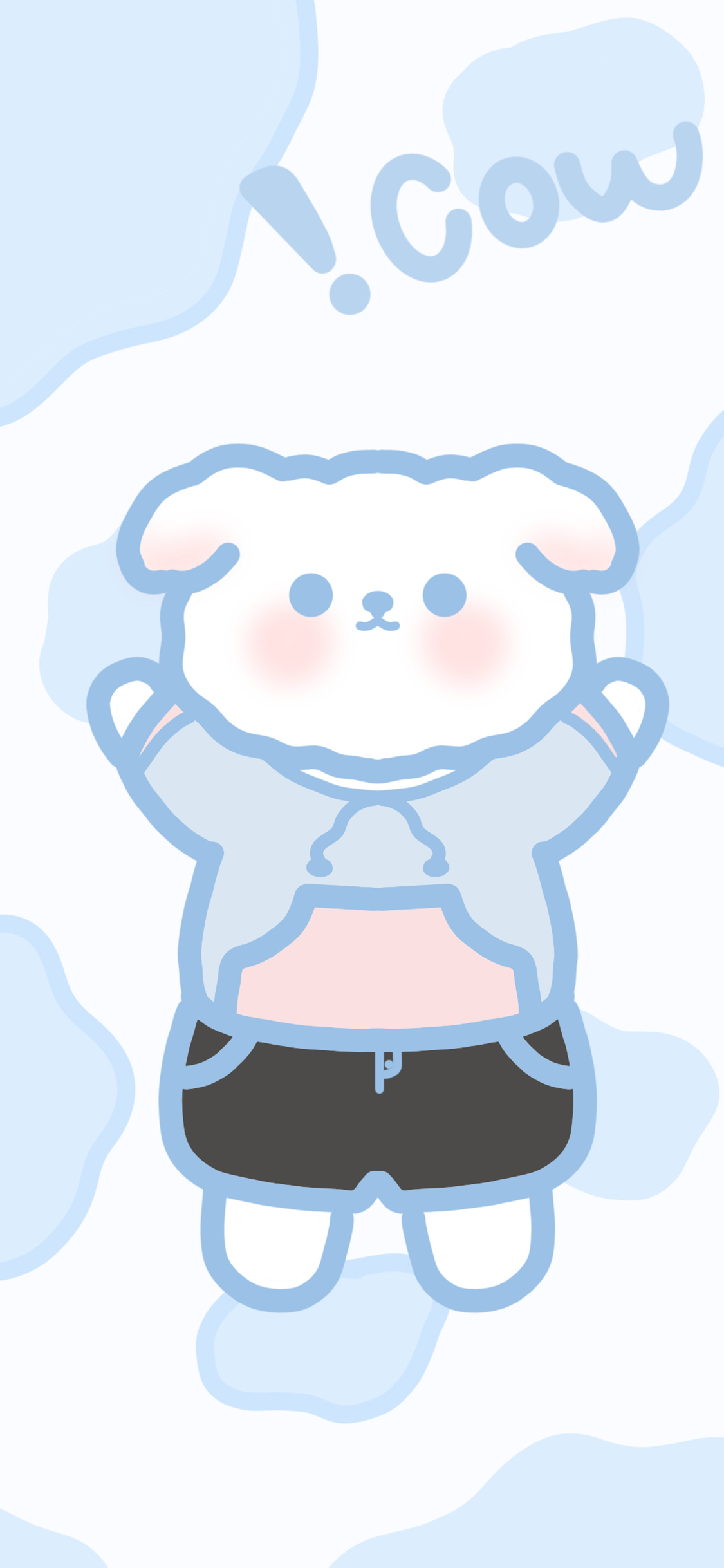 [2436×1125]卡通 小熊 跳跃 蓝色 苹果手机动漫壁纸图片