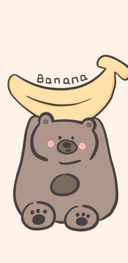 [2436x1125]卡通 小熊 香蕉 banana 苹果手机动漫壁纸图片