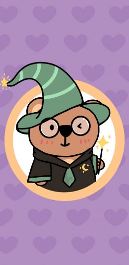 [2436x1125]卡通 小熊 魔法 爱心平铺 苹果手机动漫壁纸图片