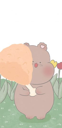 [2436x1125]卡通 小熊 鸡腿 情侣（取自微博：寄喜饼给你喔） 苹果手机动漫壁纸图片