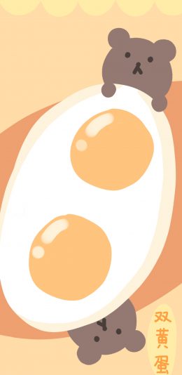 [2436x1125]卡通 小熊 鸡蛋 可爱（取自微博：橙小鹿） 苹果手机动漫壁纸图片