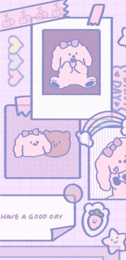 [2436x1125]卡通 小狗 小熊 粉色 苹果手机动漫壁纸图片