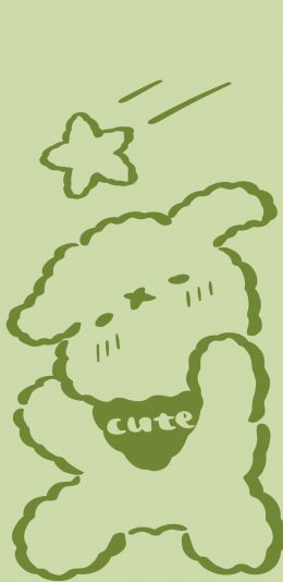[2436x1125]卡通 小狗 星星 可爱 绿色 苹果手机动漫壁纸图片