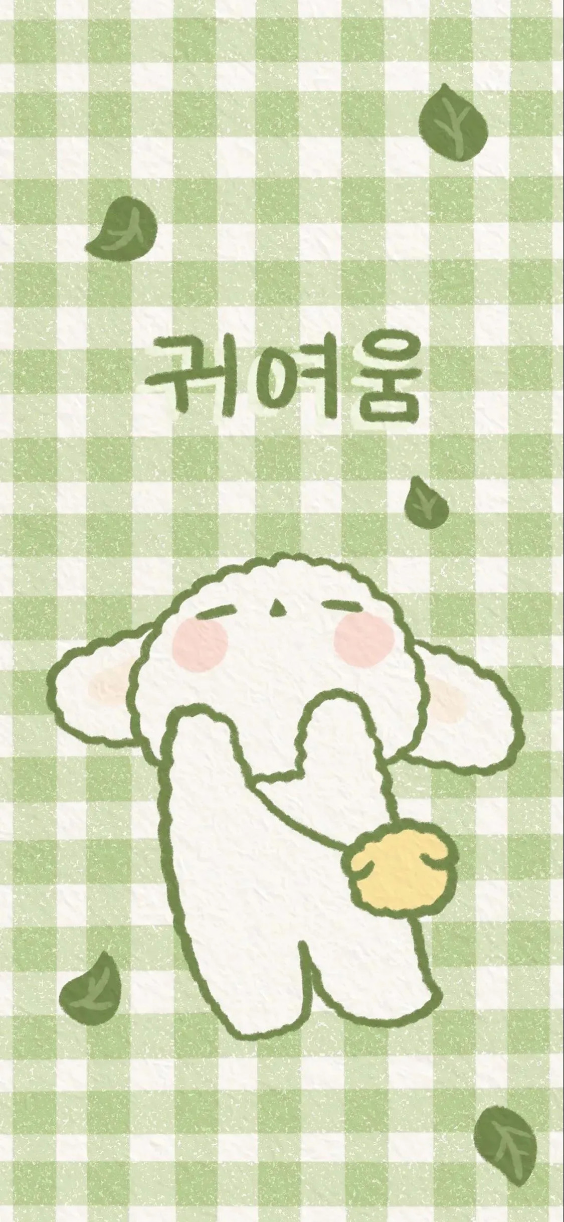 [2436×1125]卡通 小狗 格子背景 绿色 苹果手机动漫壁纸图片