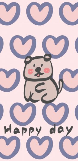 [2436x1125]卡通 小狗 爱心 平铺 happy day 苹果手机动漫壁纸图片