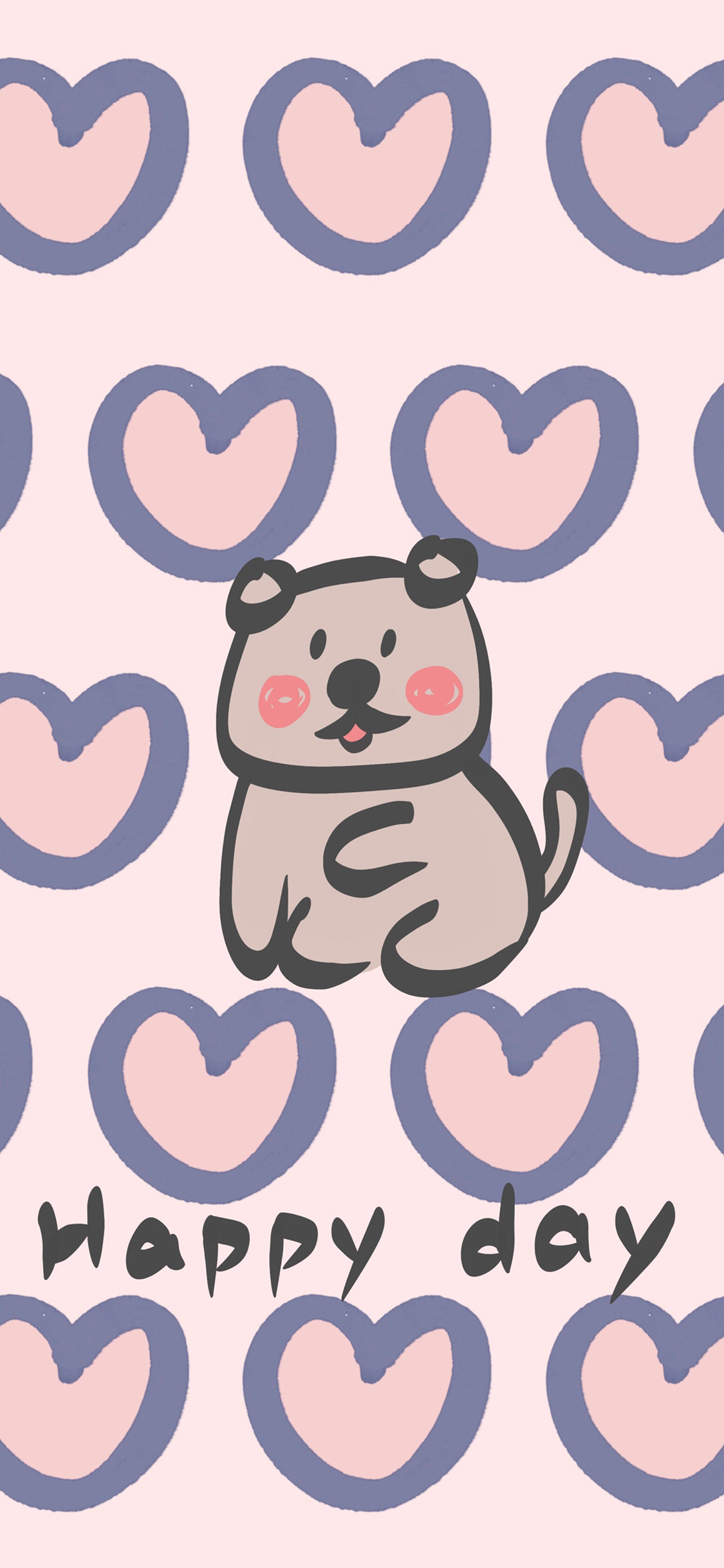 [2436×1125]卡通 小狗 爱心 平铺 happy day 苹果手机动漫壁纸图片