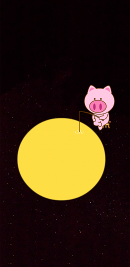 [2436x1125]卡通 小猪 月亮  钓鱼 苹果手机动漫壁纸图片