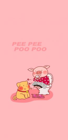[2436x1125]卡通 小猪 狗狗 PEE POO 苹果手机动漫壁纸图片