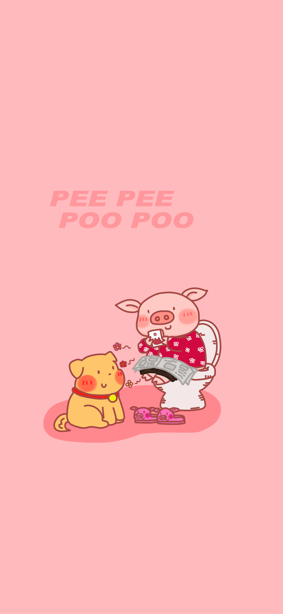 [2436×1125]卡通 小猪 狗狗 PEE POO 苹果手机动漫壁纸图片