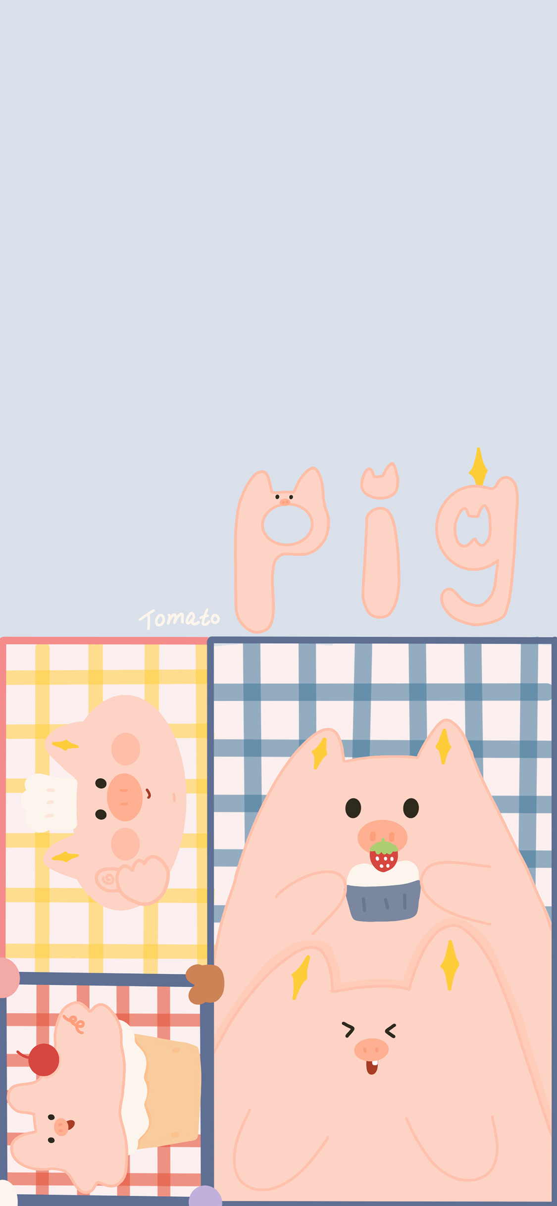[2436×1125]卡通 小猪 蛋糕 可爱 （取自微博：请你吃番茄呀） 苹果手机动漫壁纸图片