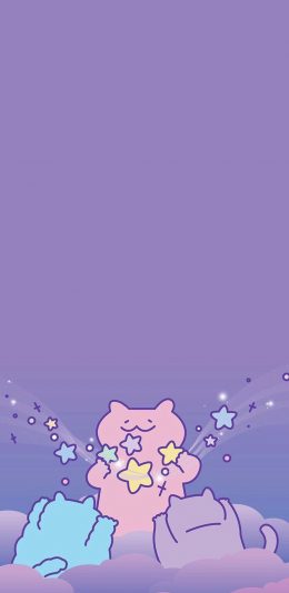 [2436x1125]卡通 小猫 星星 紫色 苹果手机动漫壁纸图片