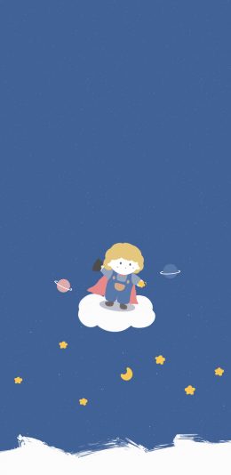 [2436x1125]卡通 小王子蓝 星球 苹果手机动漫壁纸图片