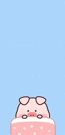 [2436x1125]卡通 小笨猪 粉蓝 可爱 苹果手机动漫壁纸图片