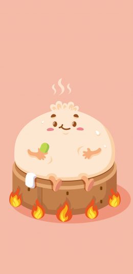 [2436x1125]卡通 小笼包 蒸笼 火焰 苹果手机动漫壁纸图片