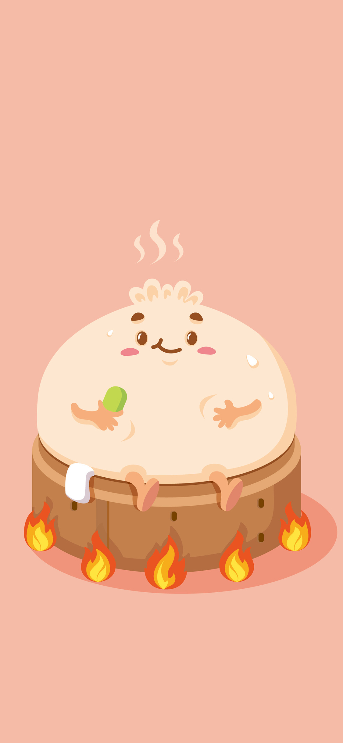 [2436×1125]卡通 小笼包 蒸笼 火焰 苹果手机动漫壁纸图片