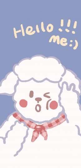 [2436x1125]卡通 小羊 hello me（取自微博：奶鹿–JUNE） 苹果手机动漫壁纸图片