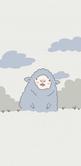[2436x1125]卡通 小羊 蓝色 可爱 苹果手机动漫壁纸图片