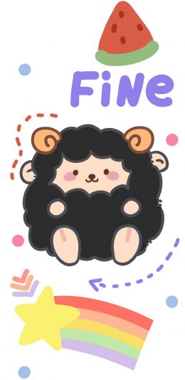 [2436x1125]卡通 小羊 黑色 fine 西瓜 苹果手机动漫壁纸图片