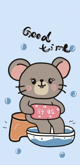 [2436x1125]卡通 小老鼠 good time 泡脚 舒服 苹果手机动漫壁纸图片