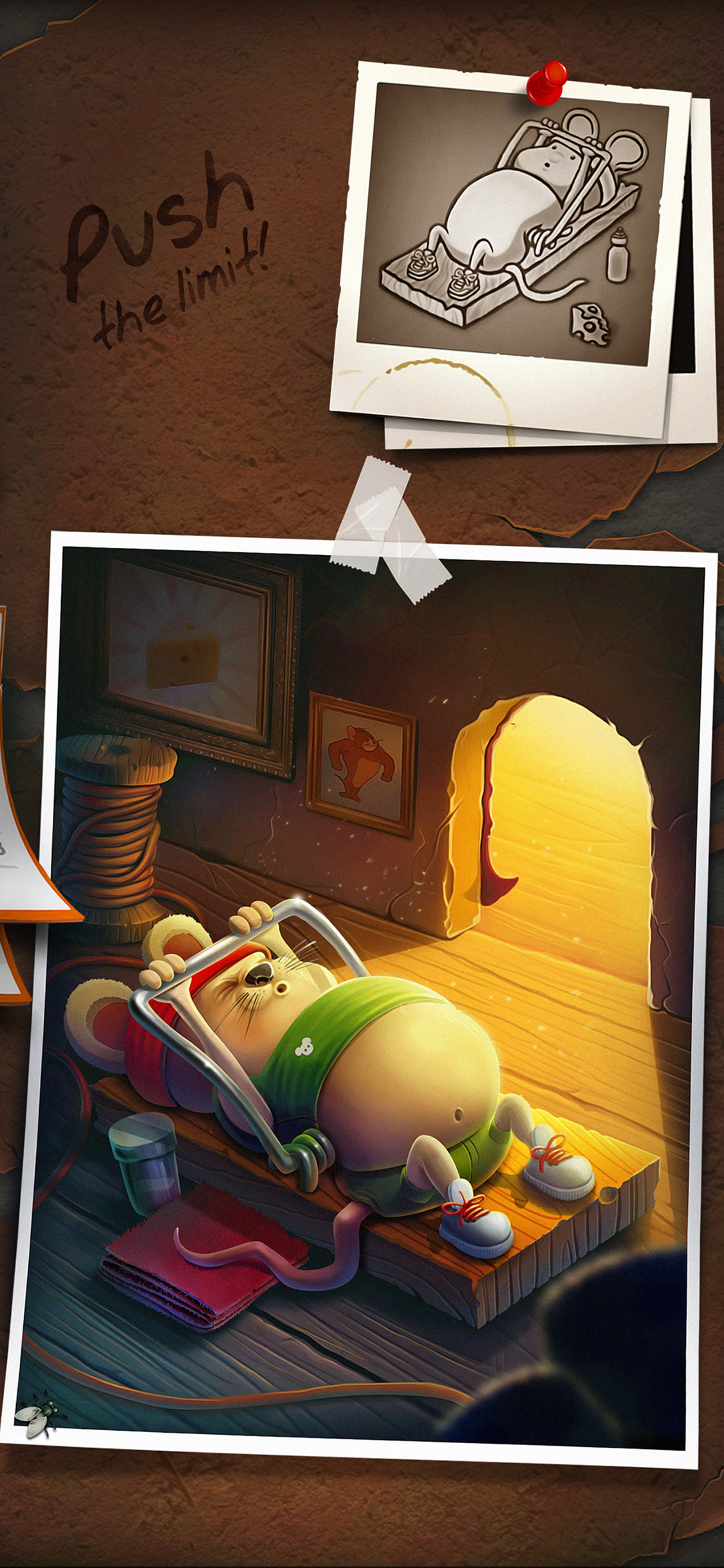 [2436×1125]卡通 小老鼠 健身 圆滚滚 苹果手机动漫壁纸图片