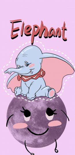 [2436x1125]卡通 小飞象 elephant 紫 苹果手机动漫壁纸图片