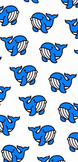 [2436x1125]卡通 小鲸鱼 平铺 可爱 苹果手机动漫壁纸图片