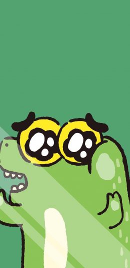 [2436x1125]卡通 小鳄鱼 大眼睛 绿色 苹果手机动漫壁纸图片